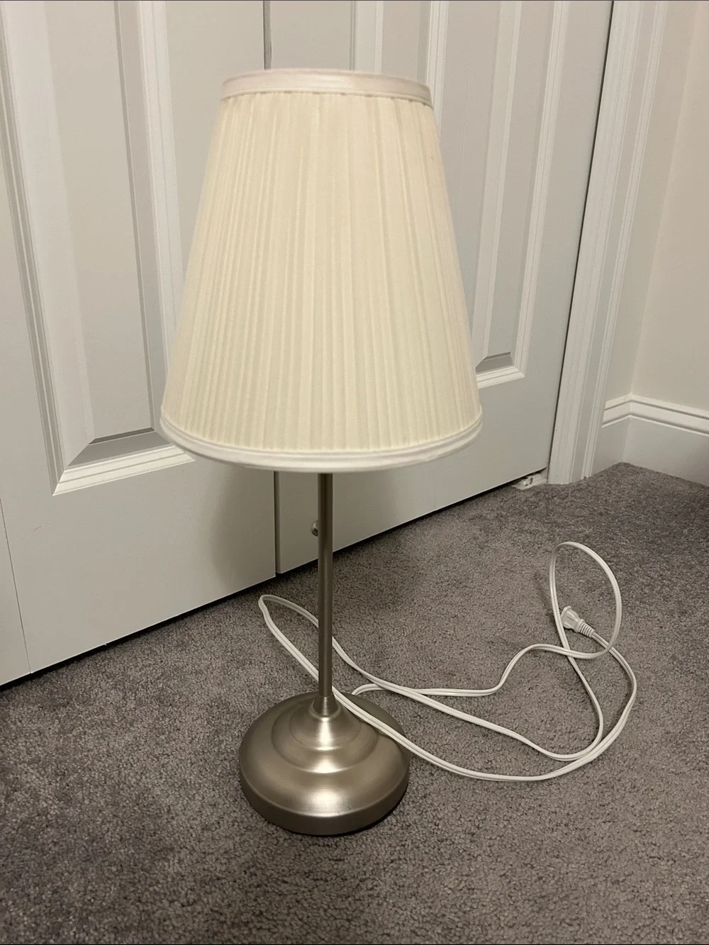 IKEA Cream Pleated Shade Table Lamp with Brushed Nickel Base